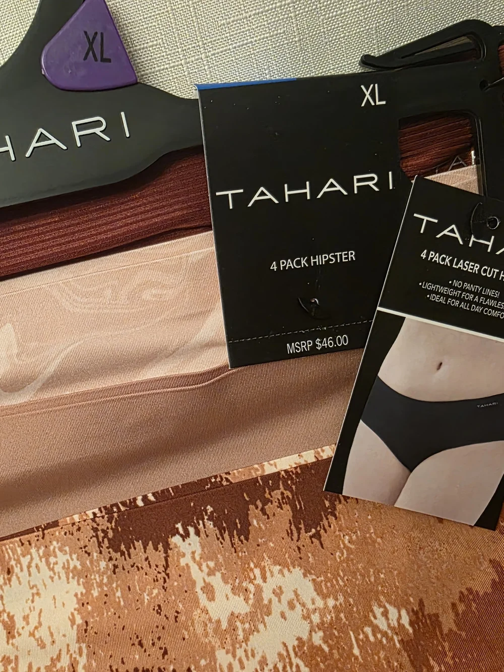 NWT 4 Pack Tahari Women's Laser Cut Hipster Panty in Rust Multi (XL)